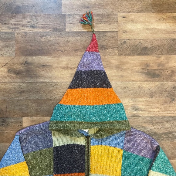 VTG | Patchwork Colorblock Wool Long Tassel Hood Cardigan - Picture 5 of 12